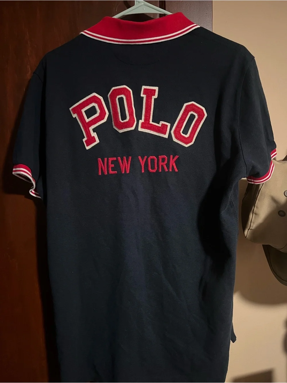 Ralph Lauren Navy Polo with Red Trim and Embroidered 'P' Patch